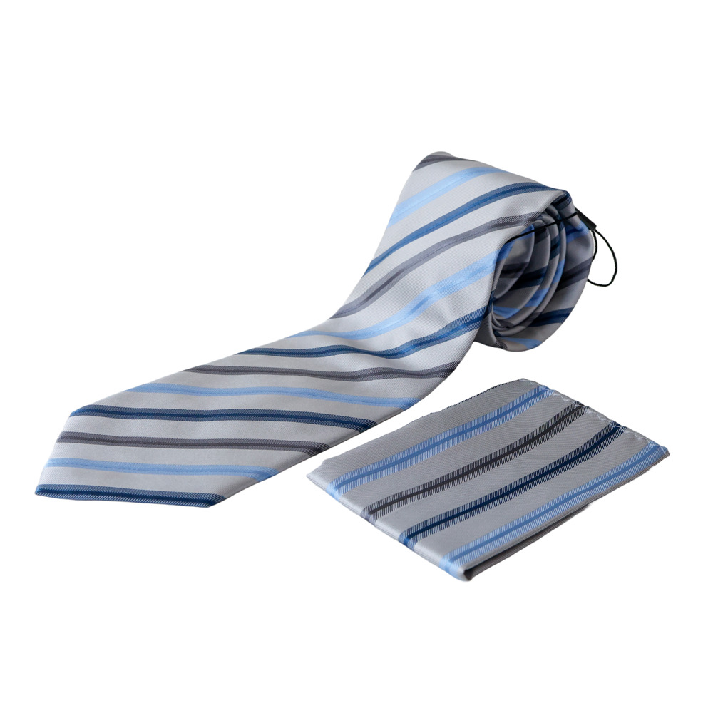 Dicapri Silk Repp Stripe Necktie Pocket Square Set Wedding College Preppy Career